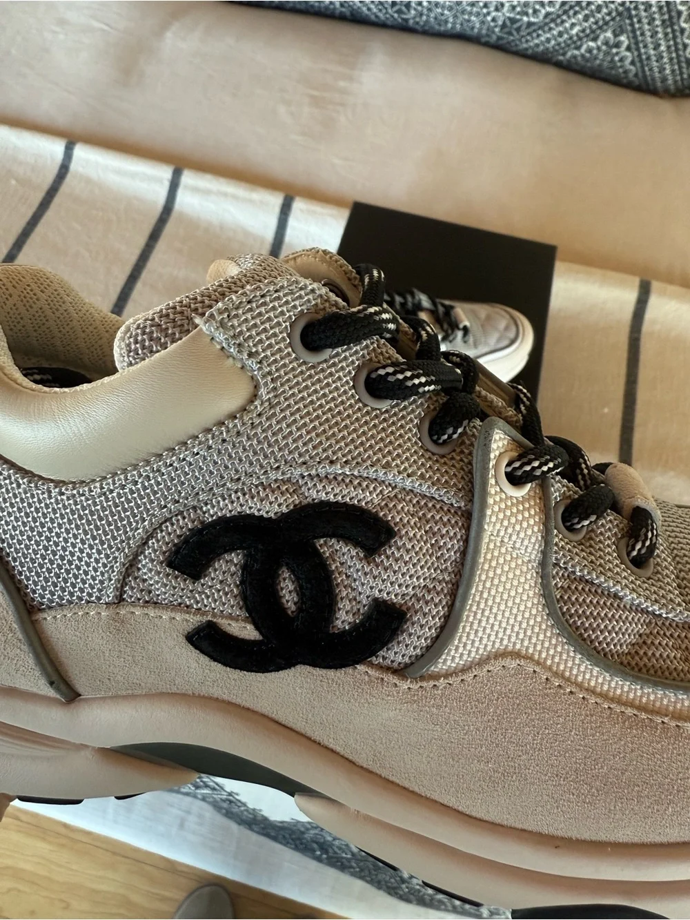Chanel Women’s gray / blue Suede & Mesh Sneaker